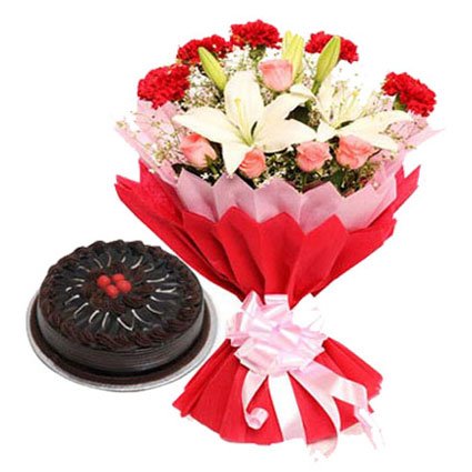 Birthday Cake with Mix Flowers