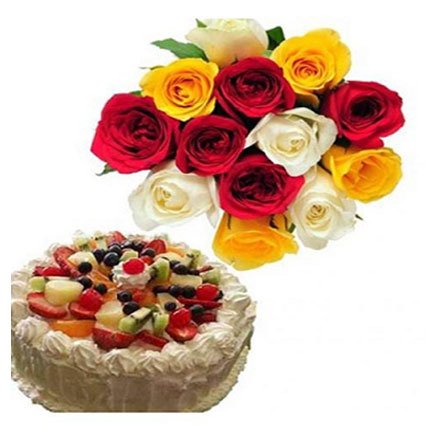 Fruit Cake With Mix Flowers
