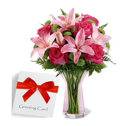 Message with Mix Flowers in a Vase