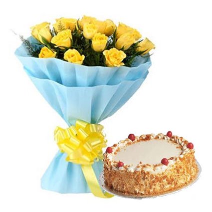 Yellow Roses with Cake